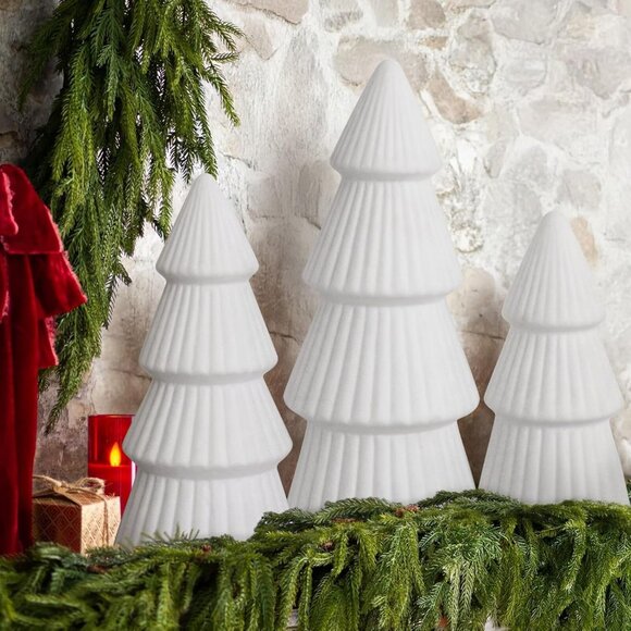 Christmas Decorations Set of 3 Velvet Trees Modern Cone Indoor Centerpieces